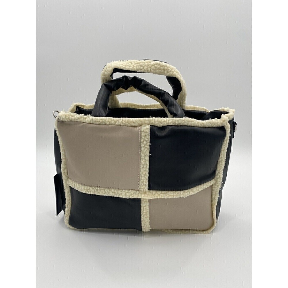 Pretty little thing Black Monochrome Borg Trim Tote Bag one size